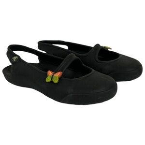 Crocs Mary Jane Little Girls Black Sling‎ Back Shoes Size 10 Butterfly Sip On